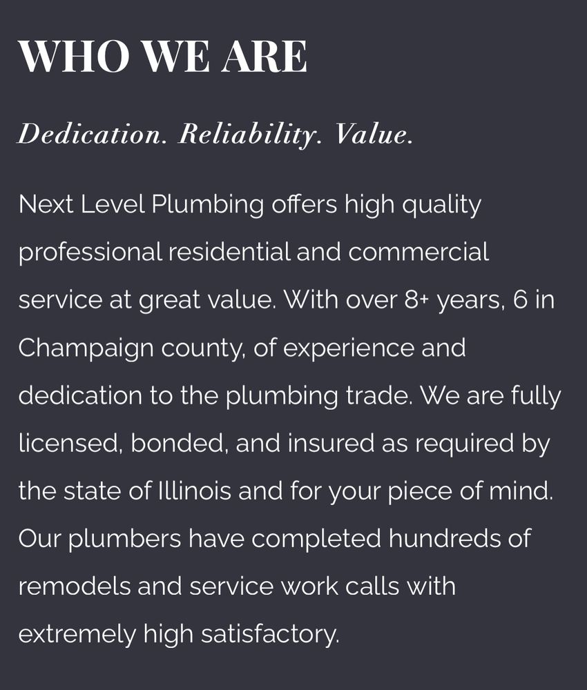 Slide of Next Level Plumbing