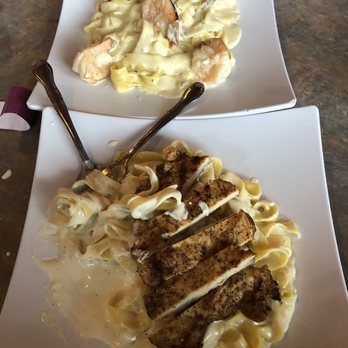 Tony's Pizza & Pasta - Chicken Alfredo on bottom shrimp Alfredo on top - Pizza Near Me - The Colony, Texas