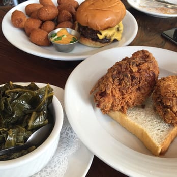 Revival - Double burger with hush puppies, fried chicken with collard green - Southern Near Me - Minneapolis, Minnesota Revival - Double burger with hush puppies, fried chicken with collard green - Southern Near Me - Minneapolis, Minnesota