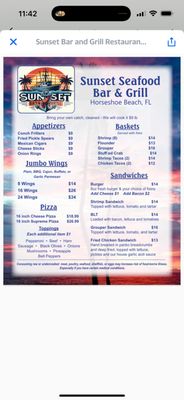 Menu photo 1 Sunset Seafood Bar & Grill Horseshoe Beach, FL
