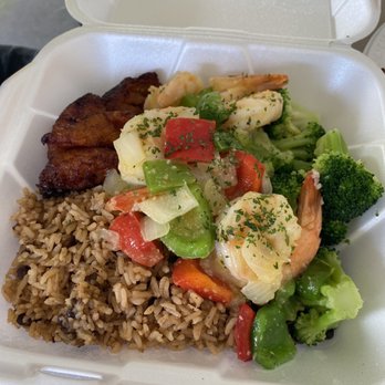 Brooks Restaurant And Bar - Shrimp with side of rice, plantains and broccoli - Caribbean Near Me - St. Thomas, Virgin Islands Brooks Restaurant And Bar - Shrimp with side of rice, plantains and broccoli - Caribbean Near Me - St. Thomas, Virgin Islands