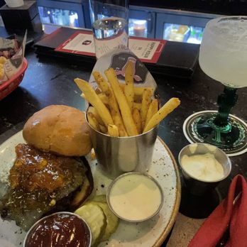 Red Cow North Loop - Blues burger, fries with ketchup, secret sauce and blue cheese. Margarita also. - New American Near Me - Minneapolis, Minnesota Red Cow North Loop - Blues burger, fries with ketchup, secret sauce and blue cheese. Margarita also. - New American Near Me - Minneapolis, Minnesota