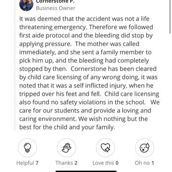 Cornerstone Preschool - First aide protocol? To remove the clothes, passing the shirt over the bleeding lip. - Preschools Near Me - Whittier, California