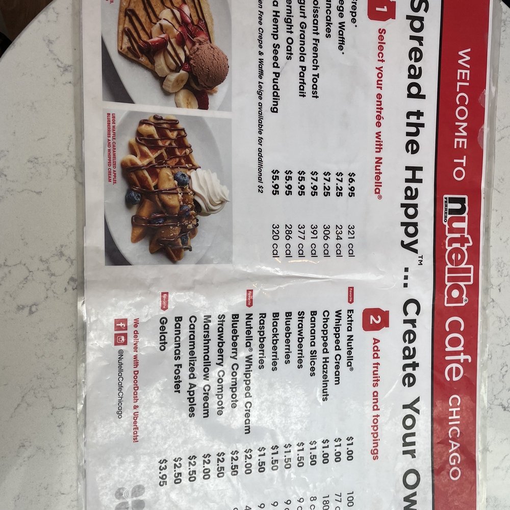 Nutella Cafe - Menu - Desserts Near Me - Chicago, Illinois Nutella Cafe - Menu - Desserts Near Me - Chicago, Illinois