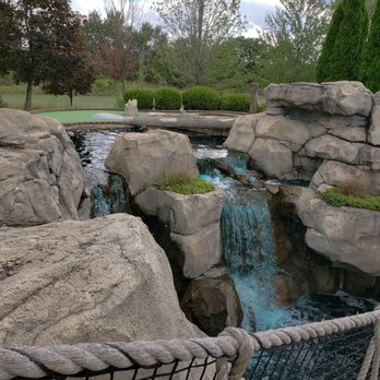Stone Mountain Family Fun Center - There is water traps here as well as this waterfall. Beautiful course. - Mini Golf Near Me - Tecumseh, Michigan