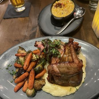 Chop, Block & Brew - Smoked chicken with seasonal veggies. Creamed corn side dish. - American Near Me - Maricopa, Arizona Chop, Block & Brew - Smoked chicken with seasonal veggies. Creamed corn side dish. - American Near Me - Maricopa, Arizona