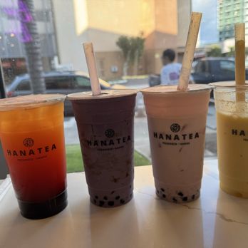 Hana Tea - Fruit tea w/ boba, ube latte w/ creme with boba, strawberry fresh milk w/ creme and boba, mango smoothie w/ mango jelly! All so good! - Bubble Tea Near Me - Honolulu, Hawaii Hana Tea - Fruit tea w/ boba, ube latte w/ creme with boba, strawberry fresh milk w/ creme and boba, mango smoothie w/ mango jelly! All so good! - Bubble Tea Near Me - Honolulu, Hawaii