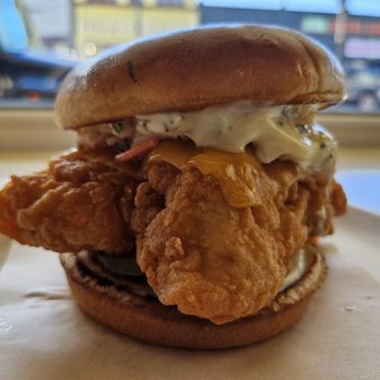 Cosmos Burger - Closeup Two Chicks spicy chicken sandwich - Burgers Near Me - Oceanside, California
