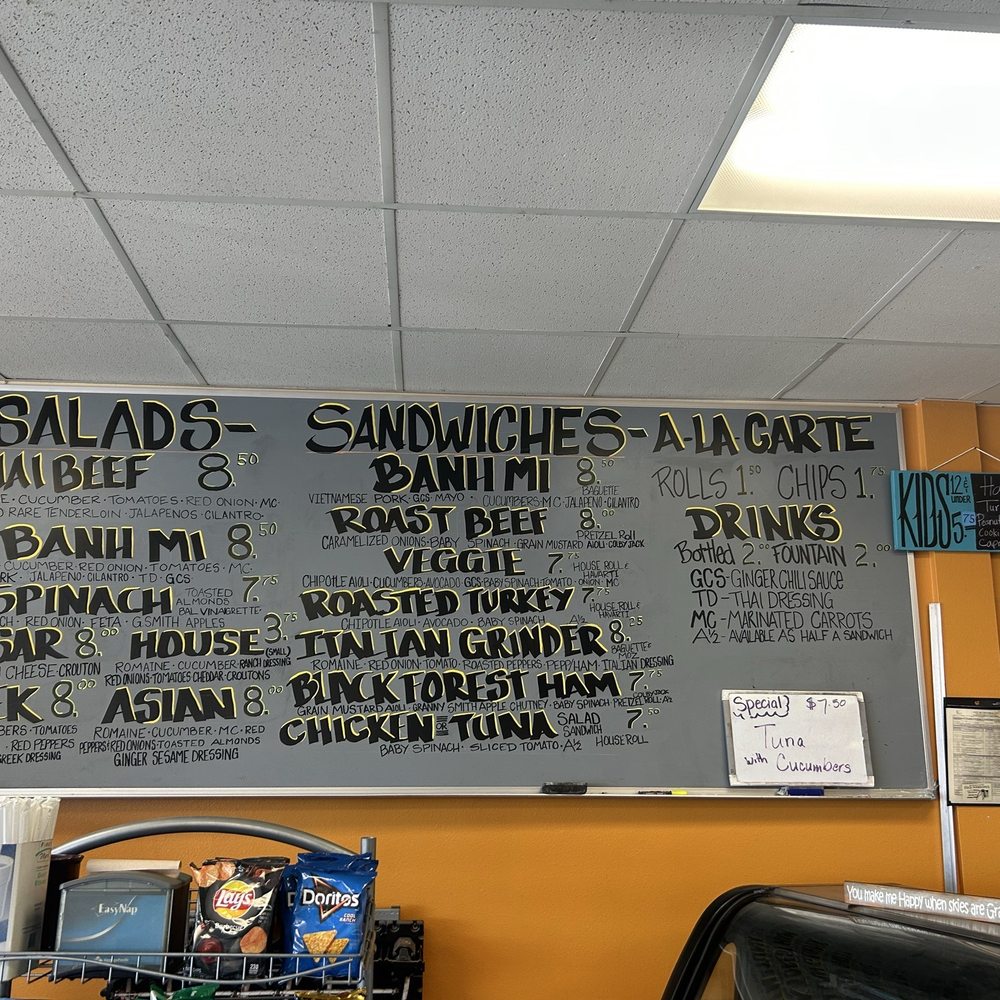 Menu of sandwiches. Soups are sesonal and change each week. They offer soup and sandwich combos too!