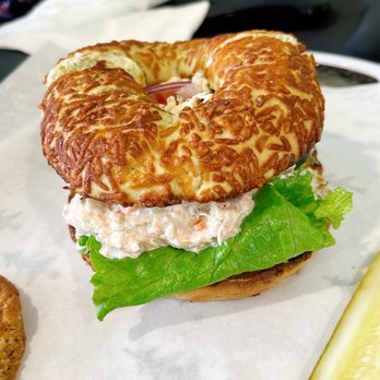 Bagels Tea - Tuna Salad Bagel w/ Veggie Cream Cheese and Spinach Parmesan bagel - Coffee & Tea Near Me - Huntington Beach, California Bagels Tea - Tuna Salad Bagel w/ Veggie Cream Cheese and Spinach Parmesan bagel - Coffee & Tea Near Me - Huntington Beach, California