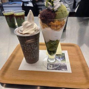 Nana's Green Tea - Large Cold iced matcha chocolate latte & Matcha Warabimochi parfait - Cafes Near Me - Pasadena, California Nana's Green Tea - Large Cold iced matcha chocolate latte & Matcha Warabimochi parfait - Cafes Near Me - Pasadena, California