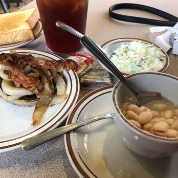 Jim Dandy Restaurant - Liver n onions with sides of ham &  bean soup and coleslaw - American Near Me - Tipton, Indiana