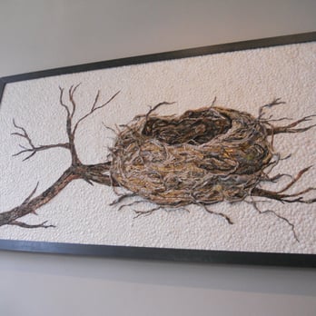 Blackbird Kitchen - art in dining room -- medium = egg shells - Italian Near Me - Bozeman, Montana Blackbird Kitchen - art in dining room -- medium = egg shells - Italian Near Me - Bozeman, Montana