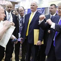 Tokyo Joe's Studio - Grand Master Bobby in action teaching Donald Trump how to break a board at the Radisson Hotel in Nashua, NH.