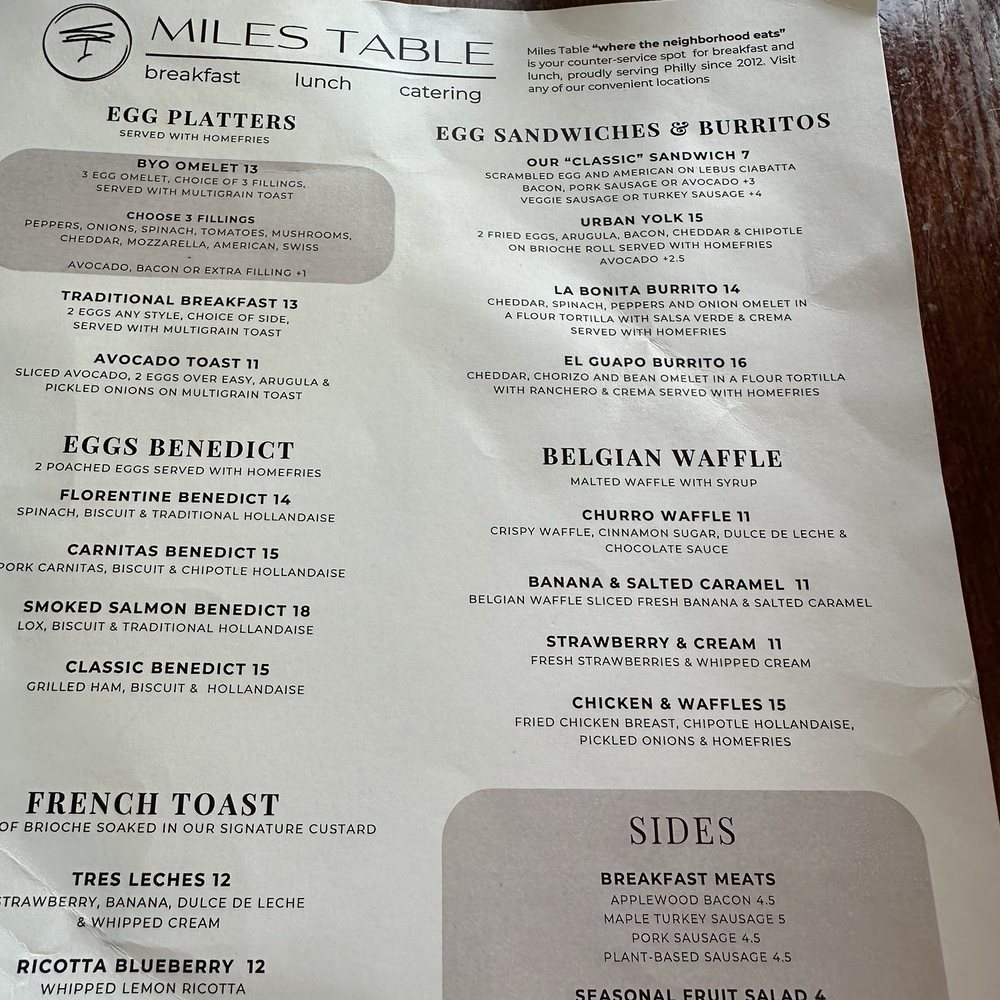 Miles Table - Menu - Breakfast & Brunch Near Me - Philadelphia, Pennsylvania Miles Table - Menu - Breakfast & Brunch Near Me - Philadelphia, Pennsylvania