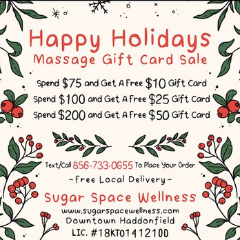 Sugar Space Wellness - Dec. 2023 Holiday Gift Card Promo with FREE delievery to Cherry Hill, Collingswood, Haddonfield and other local towns in South Jersey. - Reiki Near Me - Haddonfield, New Jersey Sugar Space Wellness - Dec. 2023 Holiday Gift Card Promo with FREE delievery to Cherry Hill, Collingswood, Haddonfield and other local towns in South Jersey. - Reiki Near Me - Haddonfield, New Jersey