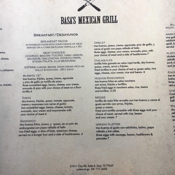 Basa's Mexican Grill - Menu - Mexican Near Me - Katy, Texas