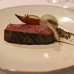 Champion's Bistro - Rangers valley wagyu, charred onion paste, white miso & pear