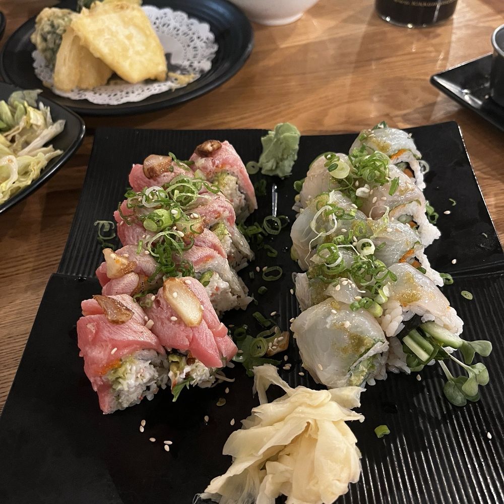 Full Moon Sushi - Blue Fin Garlic Roll and Halibut Special roll - Japanese Near Me - San Clemente, California