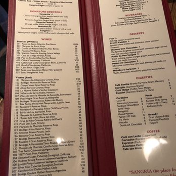 Sangria Tapas Restaurant - Beverage menu - Tapas/Small Plates Near Me - Mahwah, New Jersey