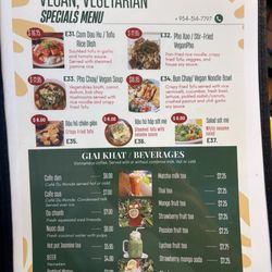 Vegan section of menu.