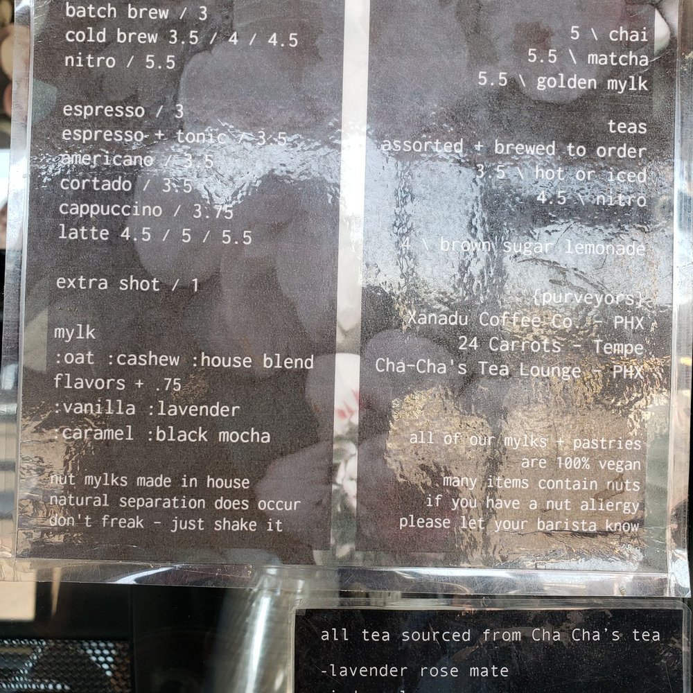 Dark Hall Coffee - Menu sorry for the glear - Coffee & Tea Near Me - Phoenix, Arizona Dark Hall Coffee - Menu sorry for the glear - Coffee & Tea Near Me - Phoenix, Arizona