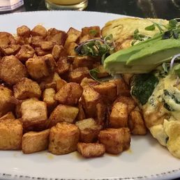 Vegan veggie omelet made with Just Egg (R) added avocado,- minus feta