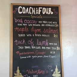 Coach & Four - Close-up of the sign. - menu - American Near Me - Roanoke, Virginia