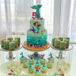 The Purple Tulip Cakery - A full dessert table with two tier cake