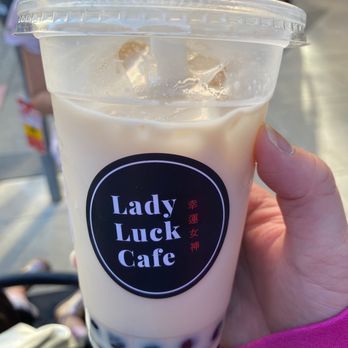 Lady Luck Cafe - Jasmine milk tea w boba (already consumed some) - Coffee & Tea Near Me - San Francisco, California Lady Luck Cafe - Jasmine milk tea w boba (already consumed some) - Coffee & Tea Near Me - San Francisco, California