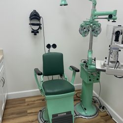OceanViews Optical - Antique eye examination equipment Dr Lynn Johnson has set up for display