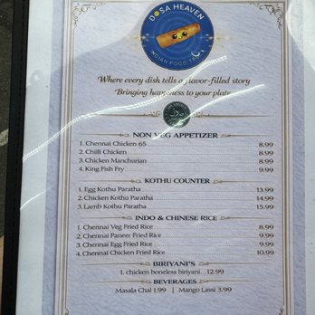 Dosa Heaven - Menu page two - Food Trucks Near Me - Rockville, Maryland