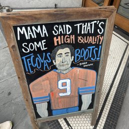 The Waterboy themed Tecovas store sign.