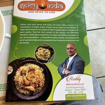 Spicy India - Cover of menu - Indian Near Me - Abilene, Texas