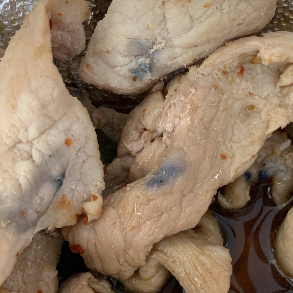Riverside Thai Kitchen - Mold colonies (?) cooked into slices of pork...you decide - Thai Near Me - Riverside, California Riverside Thai Kitchen - Mold colonies (?) cooked into slices of pork...you decide - Thai Near Me - Riverside, California