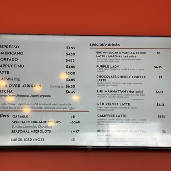 Maven Coffee - Menu 4/1/25 - Coffee & Tea Near Me - Wilmington, North Carolina