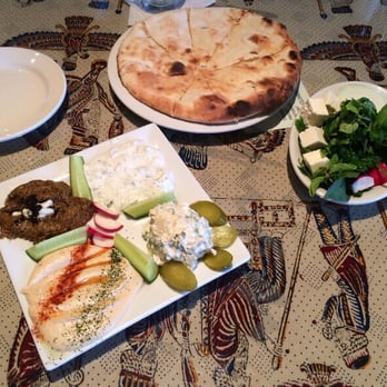 Cafe Caspian - Appetizer sampler and complimentary bread and cheese! - Persian/Iranian Near Me - Houston, Texas