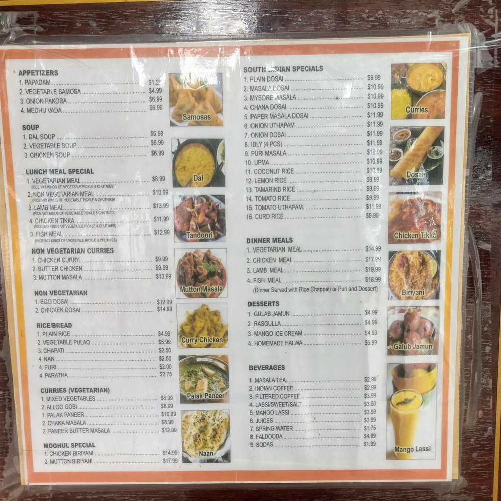 Raja's Indian Cuisine - Menu listed outside - Indian Near Me - Miami, Florida