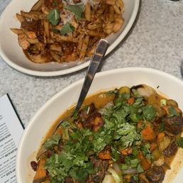 Thai dish and jambalaya pasta Thai dish and jambalaya pasta