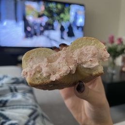 plain bagel with strawberry cream cheese