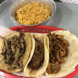El Zarape Taqueria - Steak, pork, pastor Tacos with a side of rice