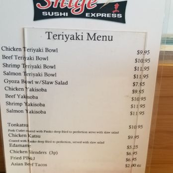 Shige Express - Menu photo taken 7-9-2018 - Sushi Bars Near Me - Meridian, Idaho