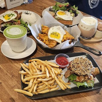 Hide Out Cafe - BBQ Pork Belly w/ Rice & Salad, Fresh Avocado Toast, Matcha Latte, Hash-Tag Fries, Boba Bear Set, BBQ Rice Burger w/ Crispy Fries - Cafes Near Me - Rowland Heights, California