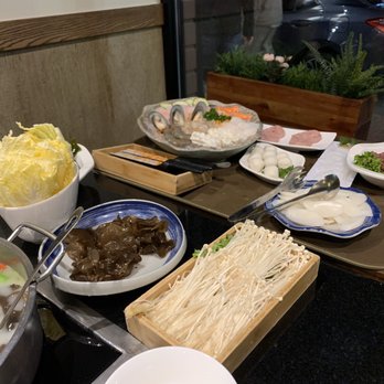 Happy Lamb Hot Pot - Favoutires: Needle mushrooms, Wood Ear, Napa Cabbage, House Shrimp Paste - Hot Pot Near Me - Boston, Massachusetts