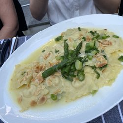 Hotel Hofgarten - Very thin ricotta ravioli with asparagus and green onions -- excellent light fresh dish!