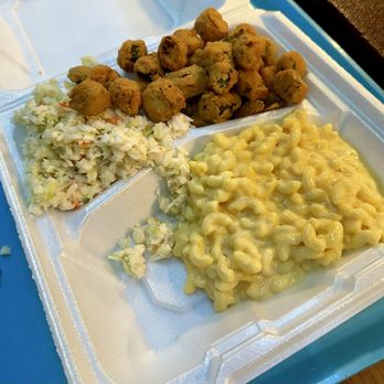 Lockhart Chisholm Trail BBQ - Coleslaw, fried okra, and mac n'cheese - Barbeque Near Me - Lockhart, Texas
