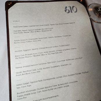 610 Magnolia - Menu for the night - Southern Near Me - Louisville, Kentucky