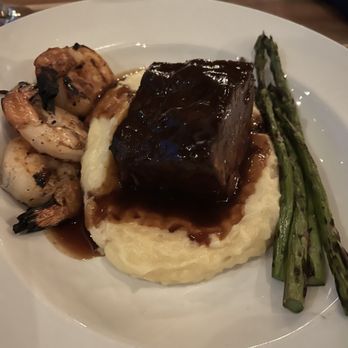 Tom Ham's Lighthouse - Beer Braised Short Rib, Jumbo Tiger Shrimp, Grilled Asparagus and Mashed Potatoes - Breakfast & Brunch Near Me - San Diego, California Tom Ham's Lighthouse - Beer Braised Short Rib, Jumbo Tiger Shrimp, Grilled Asparagus and Mashed Potatoes - Breakfast & Brunch Near Me - San Diego, California
