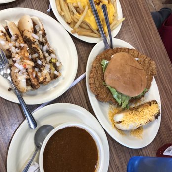Mister Coney - Breaded tenderloin, coney hot dogs, bowl of chili and cheese fries... Hot fresh and tasty! - Hot Dogs Near Me - Fort Wayne, Indiana