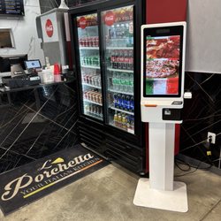 First ordering station, front counter and drink cooler